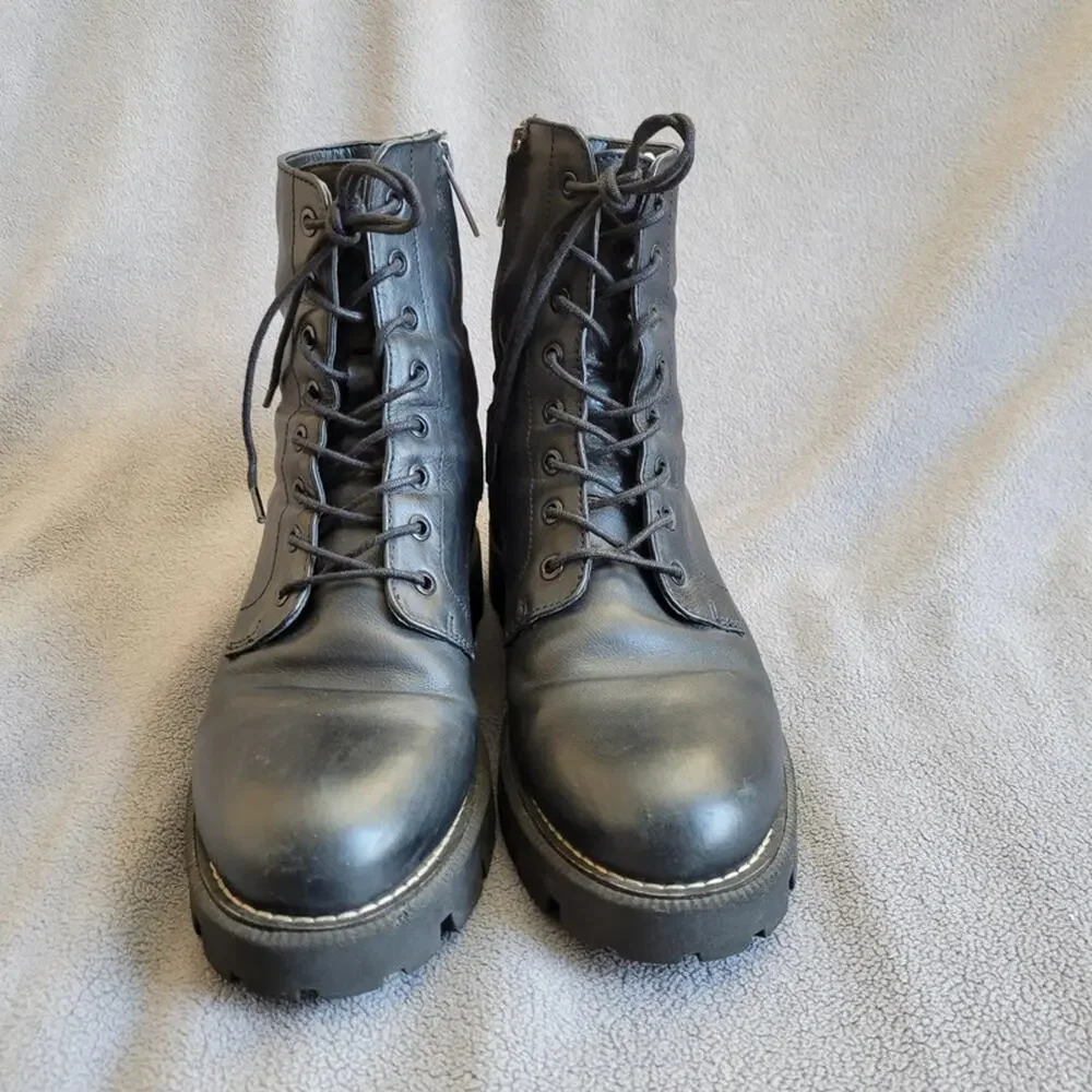 SAM EDELMAN GARRET Shoes Boots Womens 8 Combat Leather Lace Up Inner Zip Motor - Picture 1 of 14